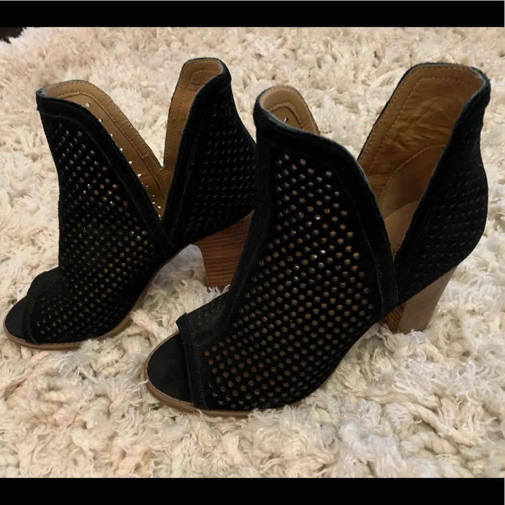 Lucky Brand Black Suede Peep Toe Booties, Size 8